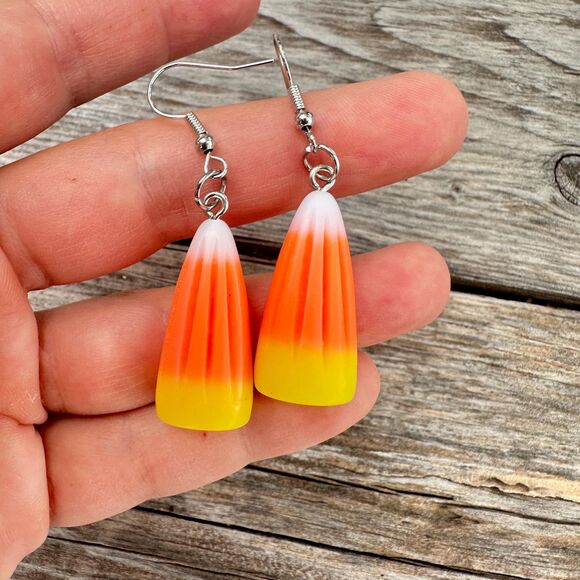 Candy Corn Earrings Halloween Earrings Candy Corn Jewelry - Picture 2 of 3
